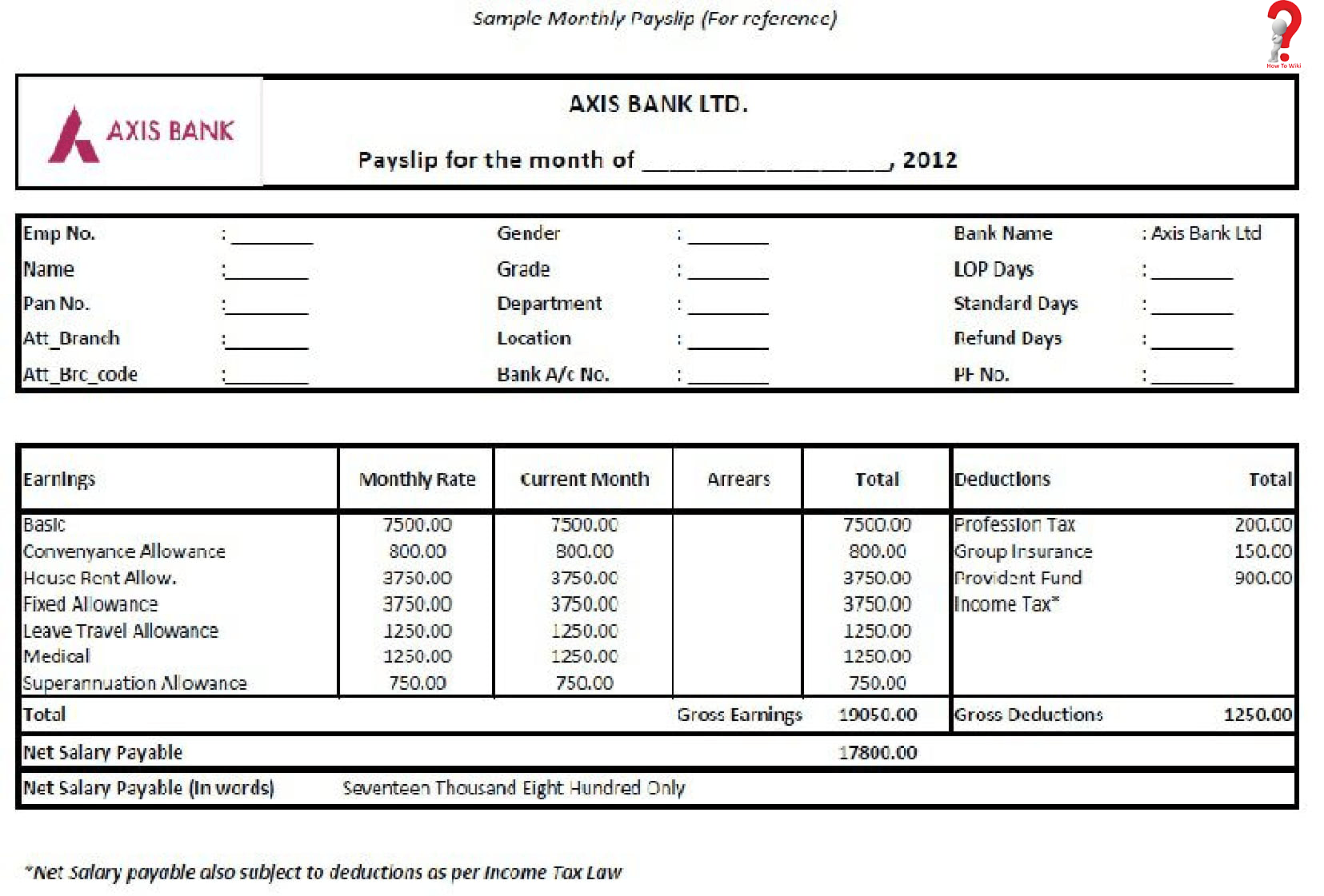 monthly salary slip format pdf